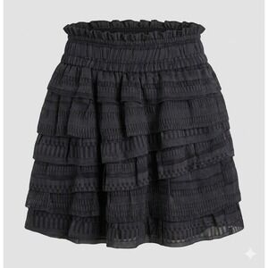 IRO Paris Delia Silk Cotton Tiered Ruffle Mini Skirt Blk Sz 34 Relaxed Textured